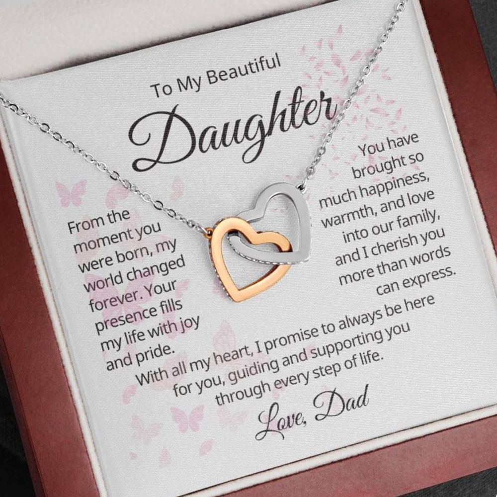 To My Daughter - Every Step - Interlocking Hearts Necklace