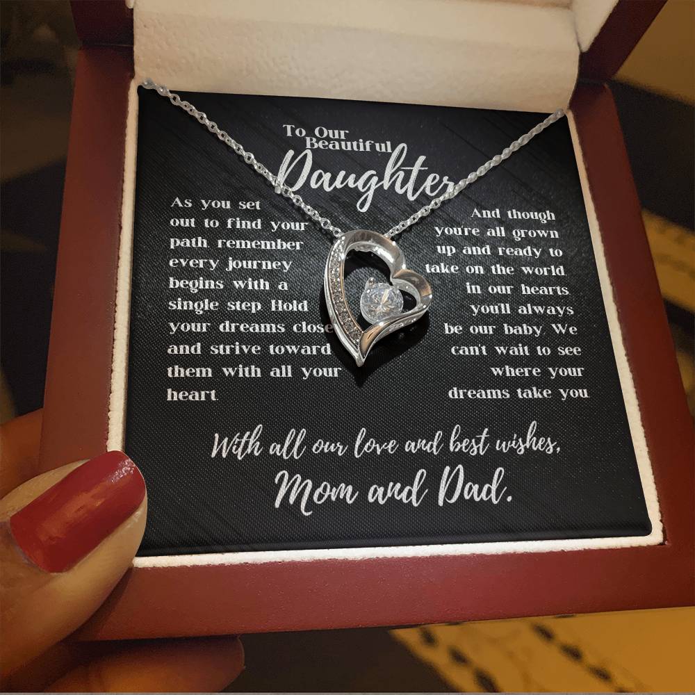 To Our Beautiful Daughter - Journey Begins With A Single Step - Forever Love Necklace