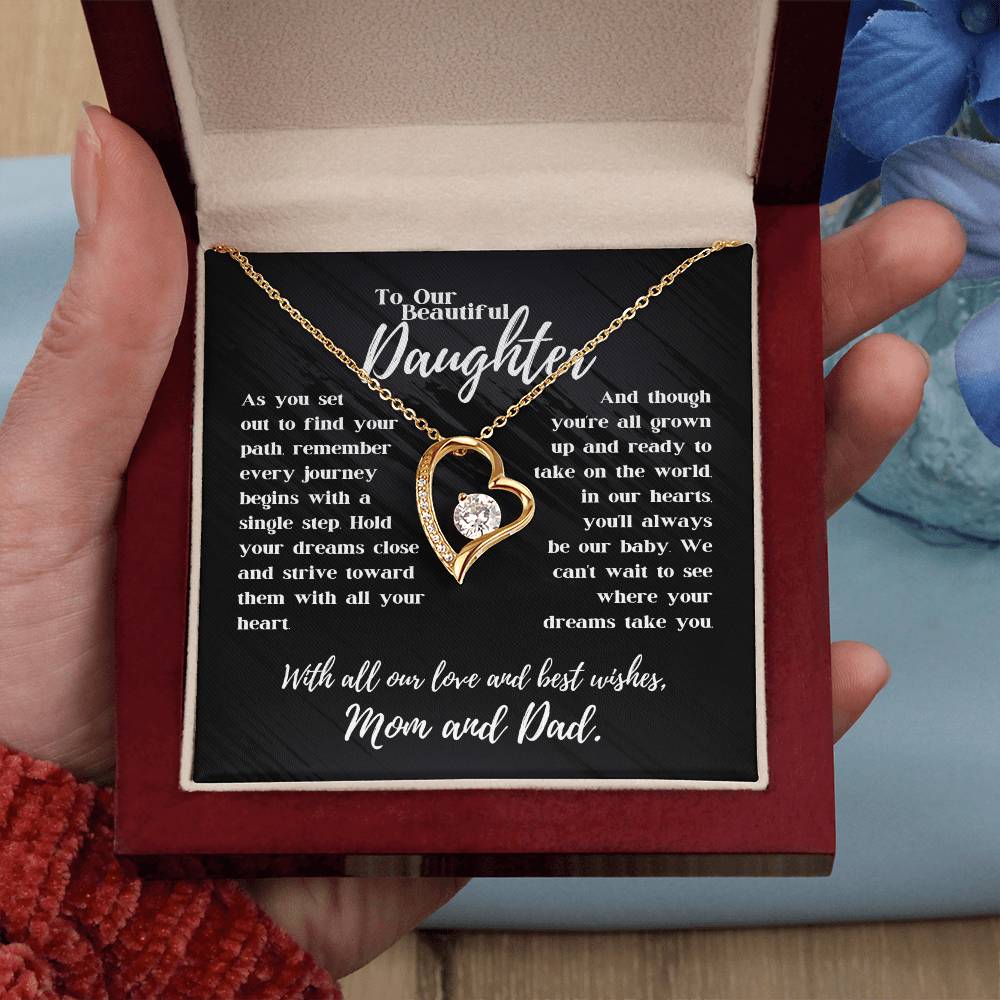 To Our Beautiful Daughter - Journey Begins With A Single Step - Forever Love Necklace