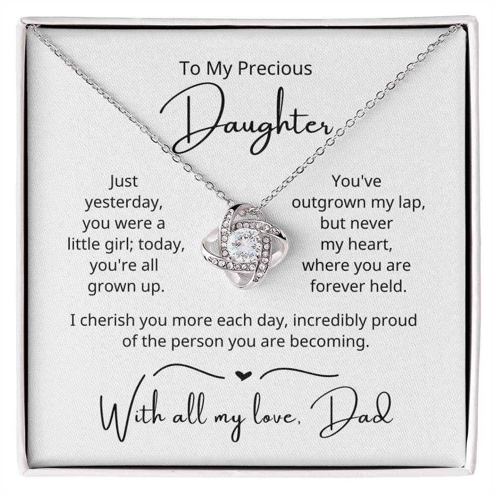 To My Precious Daughter - Outgrown My Lap, Not My Heart - Love Knot Necklace