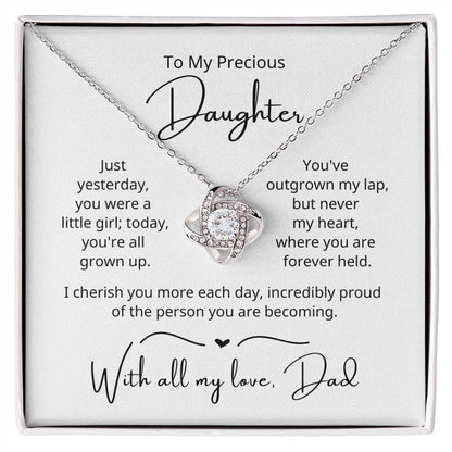 To My Precious Daughter - Outgrown My Lap, Not My Heart - Love Knot Necklace