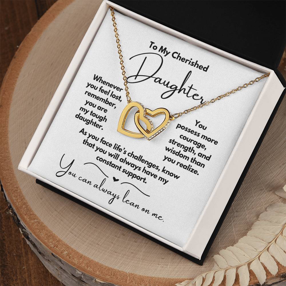 To My Cherished Daughter - My Constant Support - Interlocking Hearts Necklace