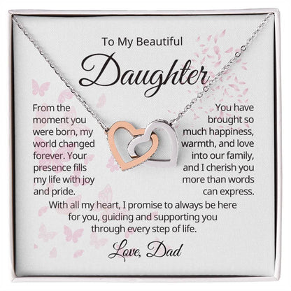 To My Daughter - Every Step - Interlocking Hearts Necklace