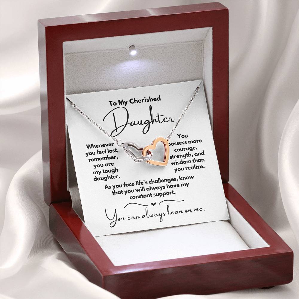 To My Cherished Daughter - My Constant Support - Interlocking Hearts Necklace