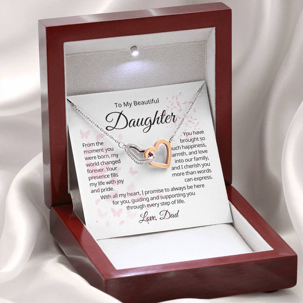 To My Daughter - Every Step - Interlocking Hearts Necklace