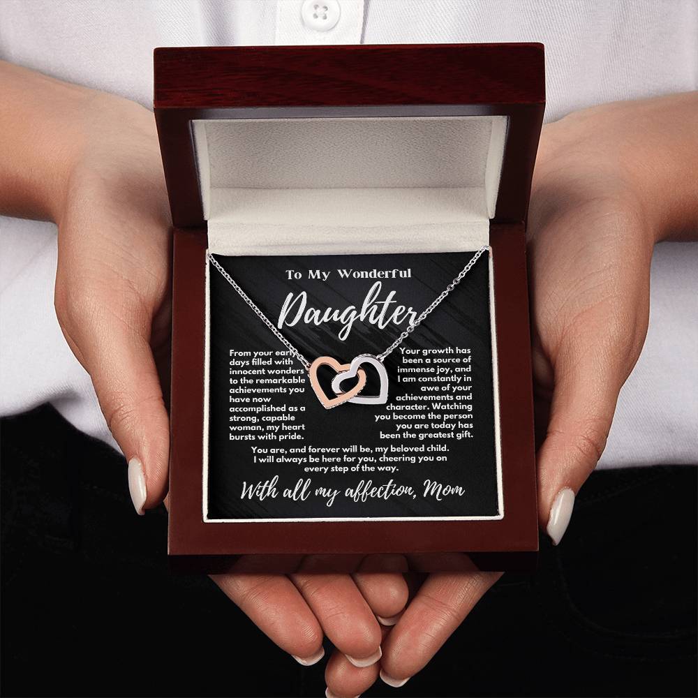 To My Wonderful Daughter - With All My Affection - Interlocking Hearts Necklace