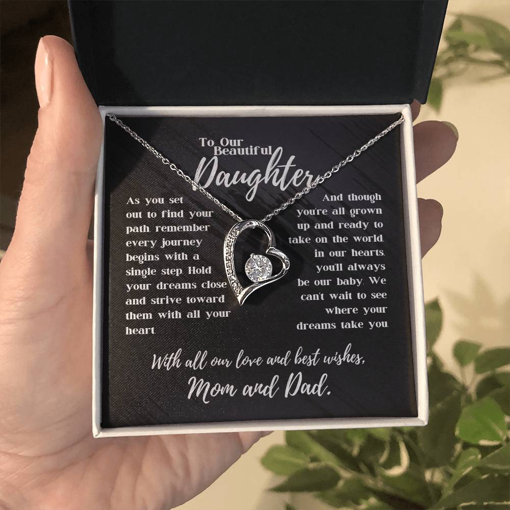 To Our Beautiful Daughter - Journey Begins With A Single Step - Forever Love Necklace