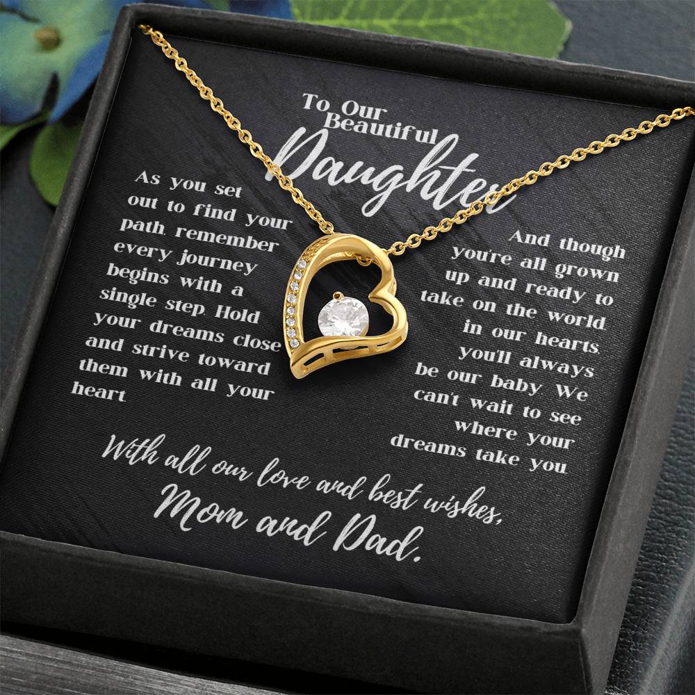 To Our Beautiful Daughter - Journey Begins With A Single Step - Forever Love Necklace